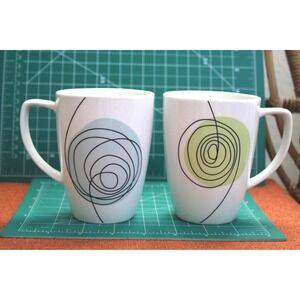 Corelle Coordinates Porcelain Mugs Set of 2 Abstract Scribble Swirl Green Blue
